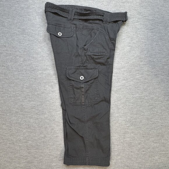 Columbia Womens Gray Cargo Capri Pants Size 4 Pockets Belted Double Button Waist - Picture 3 of 15